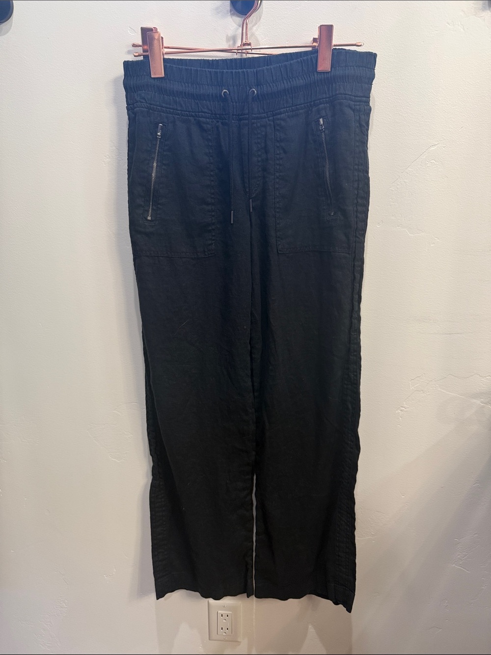 Athleta Black Drawstring Casual Linen Pants